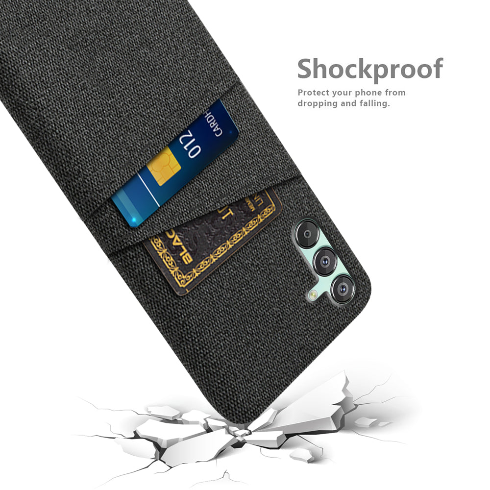 For Samsung Galaxy F15 5G / M15 5G Case Cloth+PC Cell Phone Basic Back Cover with 2 Card Slots For Samsung Galaxy F15 5G / M15 5G Case Cloth+PC Cell Phone Basic Back Cover with 2 Card Slots